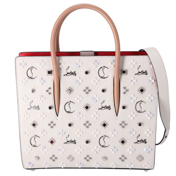 Louboutin Paloma S Medium Tote Shoulder Leather Cream Multi Studded - Picture 1 of 8